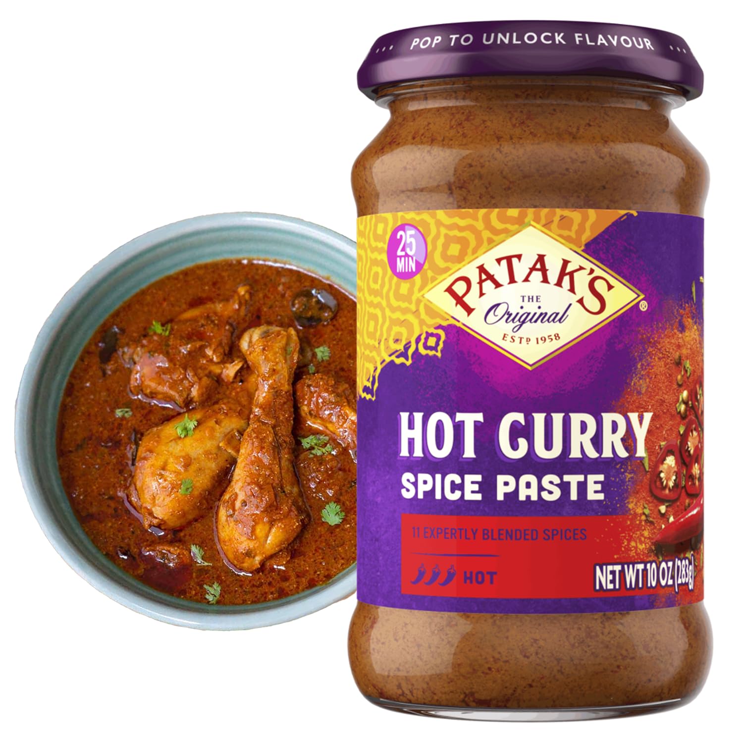 Product image of Patak's Hot Curry Spice Paste Indian Cooking Paste Freshly Ground Spices Ideal for Chicken Vegetables and